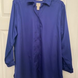 Chicos Size 3 - XL No Iron button front Blouse Sapphire Blue Cotton